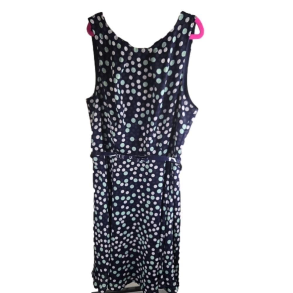 Elle Womens Polka Dot Sleeveless Dress With Bow Belt Blue/White Size 12 - Picture 2 of 13